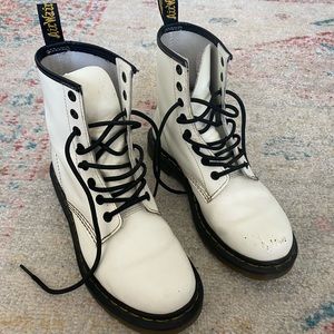 White Doc Martens - Patent Leather Lace Up Boots